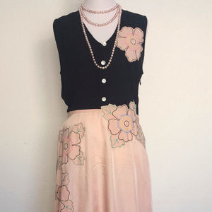 Anthropologie Black chiffon & pink silk midi dress